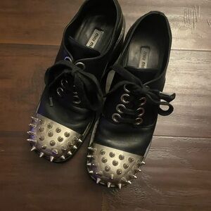 miu miu spike leather oxford shoes